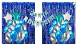 Crackles Happy Birthday Balloons Decoration Items Combo Kit Blue & Sil