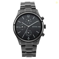 Titan Workwear Quartz Multifunction Black Dial Black Metal Strap Watch