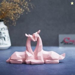 eCraftIndia Set of 2 Pink Resin Geometric Hugging Deer Statue Animal F