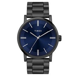 TIMEX Analog Watch for Man with Blue Round Dial & Black Stainless Stee