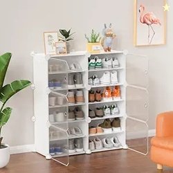 Shoe Rack - 12-White Organizer/Multi-Purpose Shelf Storage Cabinet Sta