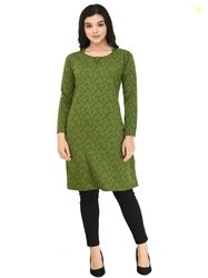 KAYU Women Fleece Warm Printed Full Sleeve Short Kurtis