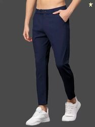 We Perfect Men Slim Fit Blue Lycra Blend Trousers