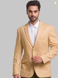 Park Avenue Men Beige Solid Single Breasted Blazers