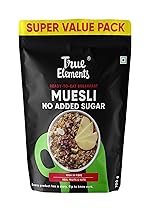 True Elements Muesli No Added Sugar 700g – High Protein | Sugar Free Muesli | Diet Food for Weight Management | Rich in Fibre | Breakfast Cereal with Millets | Healthy and Quick Breakfast
