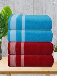 Athom Living Blue Red 4 Pieces 400 GSM Cotton Bath Towels