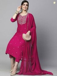Shree Ramkrishna Fab Women Viscose Rayon Kurta Pant Dupatta Set