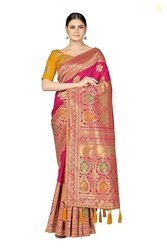 Monjolika Fashion Women's Banarasi Silk Blend Woven Work Tussles Saree