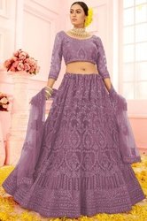 TRIVORA Embroidered Semi Stitched Lehenga Choli(Purple)