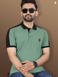 VeBNoR Men Colorblock Polo Neck Polyester Light Green T-Shirt