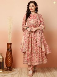 KIMAYRA Floral Printed Regular Pure Cotton Kurta with Trousers & With