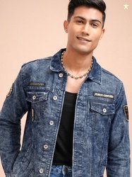 LOCOMOTIVE Men Blue Solid Denim Jacket