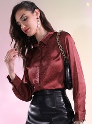 Tokyo Talkies Red Micro Ditsy Printed Satin Casual Shirt