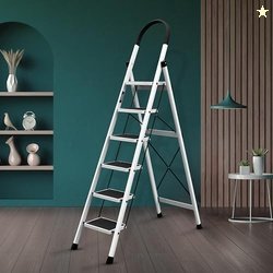Plantex Steel Ladder for Home/Strong Foldable Wide 6 Step Ladder/Anti-
