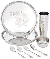 Amazon Brand - Solimo Stainless Steel Dinnerware Set, 16 Pieces, Solid