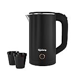 Lifelong Electric Kettle 0.8 Litre with 2 Cups | 600W Stainless Steel Kettle with Double Wall & Cool Touch Body, 360Â° Swivel Base, Water Level Indicator, Auto Shut-Off & Overheat Protection (Black)