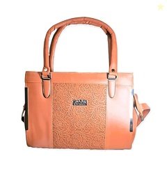 Stylish Ladies Handbag with Embossed Floral Pattern, Tangerine Colour,