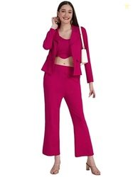 SIRIL Women's Co-ord Set Pink Lycra 3 Piece Blazer Co-Ord Set, Coord S