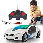 NHR Remote Control Car, Chargeable 3D Remote Control Lighting Famous Car, Remote Car for Kids, 4 Function Racing Car (3+ Years, White)