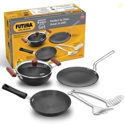 Hawkins Futura 6-Piece Hard Anodised Induction Gift Set - 2L Kadhai, 2