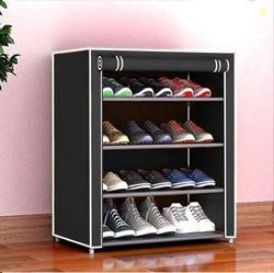 FurniGully footwear with door Plastic Shoe Stand(Black, 4 Shelves, DIY