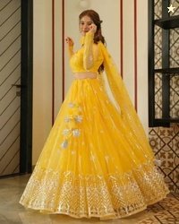 Yozzby Embroidered Semi Stitched Lehenga Choli(Yellow)