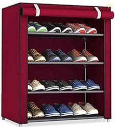 Palkolink Plastic Collapsible Shoe Stand(MAROON, 4 Shelves, DIY(Do-It-