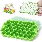 E-COSMOSÂ® Flexible Silicone Honeycomb 37 Cavity Ice Cube Trays for Freezer with Lid Silicone Ice Cube Tray withMoulds Small Cubes Whiskey Fridge Bar Soft Ice Cube Tray (POF 1)