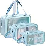KUKLAR Wash Bag Pouch for Travel Kit Toiletry Bag Cosmetic Bag Make Up Box for Brushes Accessories with Handle Large Capacity Translucent Waterproof Travel Storage Organizer Set of 3 (Sky Blue)
