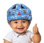 TULOO Baby Infant Toddler Helmet No Bump Safety Head Cushion Bumper Bonnet Adjustable Protective Printed Cap Child Safety Headguard for Running Walking Crawling Safety Helmet (Blue)