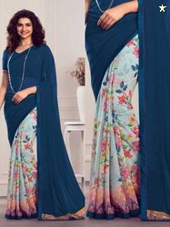 WHOLSALE BAZAR Floral Print Bollywood Georgette, Chiffon Saree(Blue)