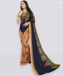 Anand Sarees Floral Print Bollywood Georgette Saree(Blue, Beige)