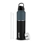 Perch Magic ISI Certified Stainless Steel Water Bottle 1 Ltr | With Dual Cap and Straw Cleaner | Single-Wall Fridge Bottle | BPA Free | Compact & Easy to Carry |For Travel, Gym, School – Black & Grey