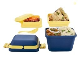 Round stand Airtight Lunch Box Set | 3 Compartment Tiffin with Handle