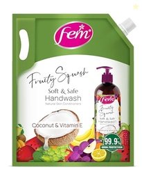 Fem Fruity Squash Soft & Safe Handwash - 1500ml | Enriched with Goodne