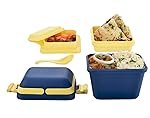 Airtight Lunch Box Set | 3 Compartment Tiffin with Handle & Push Lock | Plastic Tiffin Box for Travelling, School Kids & Office (Blue)