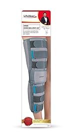 Life Wear Knee Immobilizer, Post-Surgical and Injury Support Brace with Anatomically Contoured Metal Stays, Patella Strap, and Foam Lamination, Size (S), 22″ Length