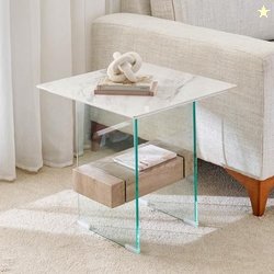 Home Centre Helios Maria Sintered Stone Top End Table - White