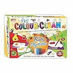 Ankit Toys & Games 2 in 1 Color & Clean Fruits and Vegetables, Reusable, Oil Pastels & Duster | Brain Boosting Game for Toddlers | Set of 24 Flash Cards in a Box for Age 3 Years & Above