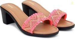 Action Women's Knitted Mule Sandals| Block Heel 10cm| Peep-Toe Design_