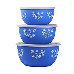 ATEVON Designer Euro Bowl Set - Set of 3 Blue Stainless Steel Bowls -