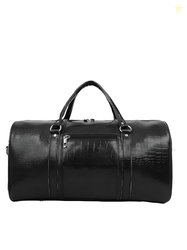 Wesley Vintage Faux Leather Weekender Travel Duffel Bag, Black Croc Em