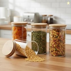 Amazon Brand - Solimo Glass Borosilicate Jar 1000Ml,Transparent,4 PCS