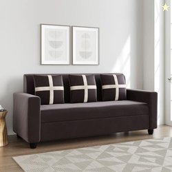 FURNY Lifeona 3 Seater Fabric Sofa Set (Brown)