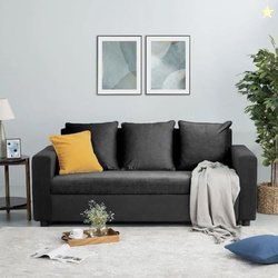 FURNY Livino 3 Seater Fabric Sofa Set (Dark Grey)