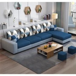 FURNY Florren 6 Seater Fabric RHS Sectional L Shape Sofa Set - (Blue-L