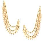 Zeneme Traditional Brass 18 K Gold Plated Wedding Jewellery Bahubali Inspired Long Chain Jhumki Earrings for Women and Girl