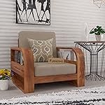 FURNESHO Wooden 1 Seater Sofa Set for Living Room | One Seater Sofa for Office & Lounge | Sheesham Wood, Honey