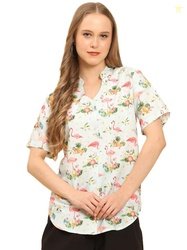 Trendy Queen Printed Straight Mandarin Neck Shirt for Women's | Tops f