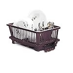 Homeor Houshe 3 in 1 Durable Plastic Large Dish Rack Drainer, Drying Rack Washing Basket with Tray for Kitchen, Utensils Drainer Basket for Kitchen, Brown